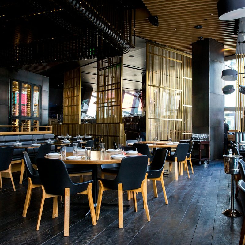 Warm, moody restaurant interior